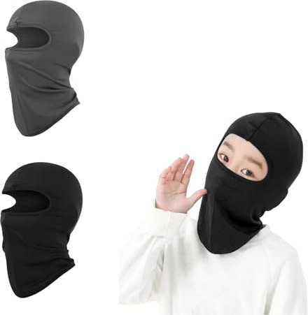 LEXICANMHS 2 Stücke Kinder Sturmhaube Sommer, Cool Balaclava Winddicht Gesichtsmaske,Cool Fahrradmütze unter Helm, Dünn Balaclava UV Sturmmask für Jungen Mädchen schwarz und grau