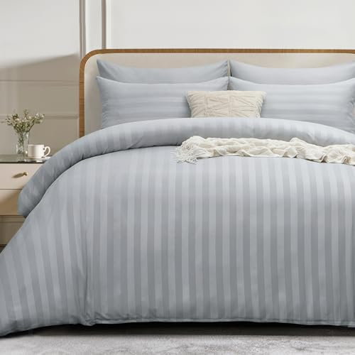 RUIKASI Striped Bedding Duvet Cover Set Double Bed - Hotel Double Duvet Set with Zip, Soft Brushed Microfibre Double Bed Set Quilt Cover with 2 Pillowcases