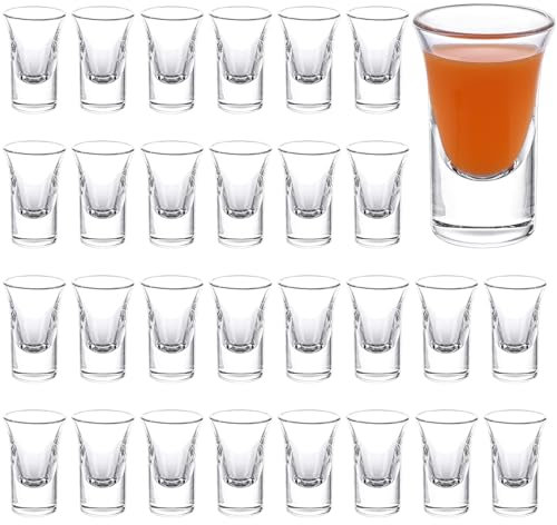 GBACHOOSE Set of 30 Shot Glasses, 30ml Classic Shot Glass with Heave Base, Clear Shot Cups Round Set for Cocktail Vodka Whisky
