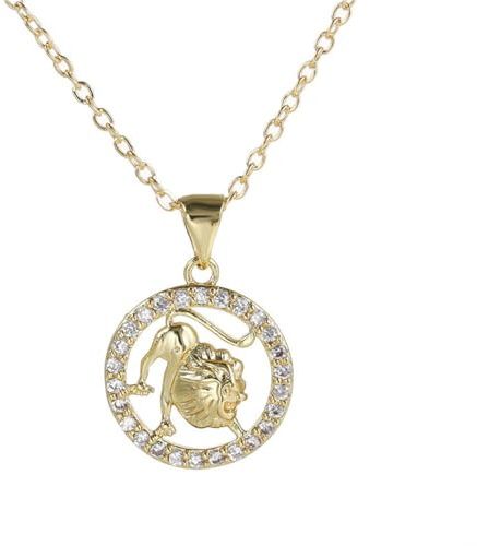 JEDTAKCT Halskette Mit Anhänger Im Sternzeichen Löwe – Horoskop 12 Sternbilder, Eingelegter Zirkonia, Hohler Anhänger, Schlüsselbeinkette, Charm-Schmuck Im Sternbild Astrologie, Löwe, 45 + 5 Cm