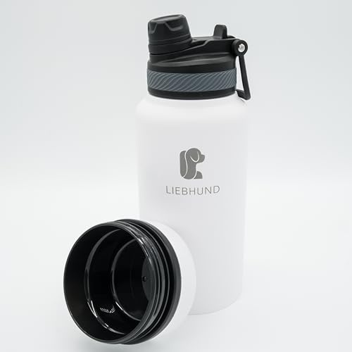 LIEBHUND ThermoBott - 700ml Trinkflasche Wasserflasche aus isoliertem Edelstahl Thermosflasche für Hunde mit Napf