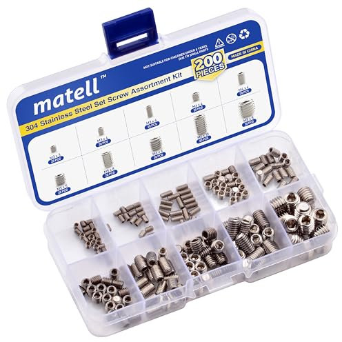 200Pcs Set Screw Assortment Kit, Stainless Steel Hex Allen Head Socket Grub Screw, Stainless Steel Set Screws for Bathroom Fixtures, Door Handles(Size Included: M3 M4 M5 M6 M8)