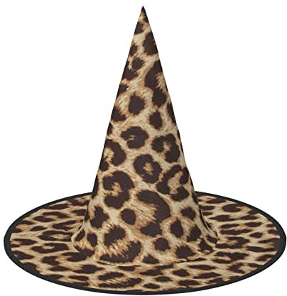 YFSGDLBN Lustiger Halloween-Hut mit Leopardenmuster, Hexenhut, spitzer Hut, dekorativer Hut