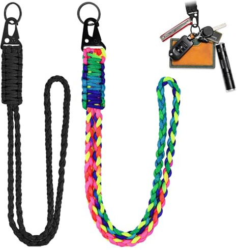 DIKEBAO 2 Stück Paracord Schlüsselanhänger, Geflochtenes Umhängeband Lang, Lanyard Schlüsselband mit karabiner, Schlüsselband zum Umhängen für Ausweise, Outdoor, Camping, Wandern