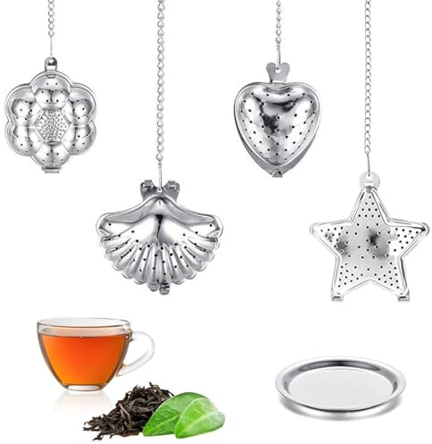 4 Teesieb Teeei Teekann Teefilter für lösen Tee, 304 Edelstahl (4 Stile) | mit verlängerte Kette, Fine Mesh Teesieb, Ideal Geschenk für Teeliebhaber