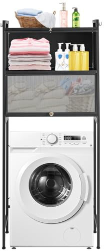 Caskunbsy Aufbewahrungsregal mit Schrank,Waschmaschinenschrank Badezimmerschrank für Waschmaschine/Trockner, Waschmaschinen Regal Waschmaschinenschrank,für Küchen, Bäder,Waschküchen,Garagen (Schwarz)