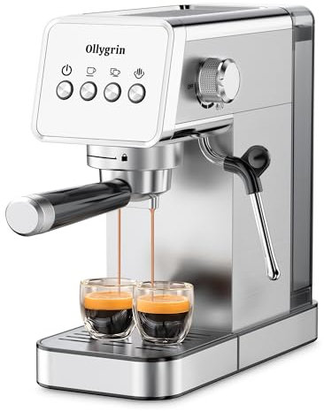 Ollygrin Machine à expresso, machine à expresso semi-automatique de 15 bars avec mousseur à lait, machine à café compacte en acier inoxydable avec réservoir d'eau amovible de 40 oz pour cappuccino