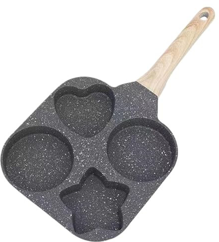 Petite poêle à œufs | Cuiseur à œufs antiadhésif pour 4 tasses avec motifs en forme de cœur, d'étoile et d'œufs ronds | Poêle à petit-déjeuner multifonction pour crêpes, sandwiches et le travail G