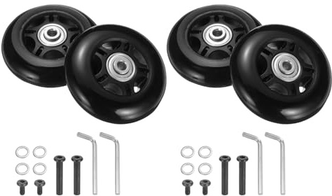 QUARKZMAN Set med 2 reservhjul för bagage, 60 x 24 mm, 2,4 tum x 0,9 tum, svängbara gummihjul med lager, reparationssatser för inline-skate utomhus, svart, svart