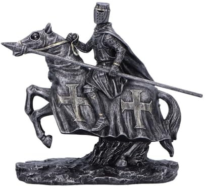 Nemesis Now Ritter Ready for Battle Figur Skulptur Metallic-Silber-Finish Mittelalterliche Kunst Dekor Pferderitter mit Schwert und Zügeln - zum Schutz