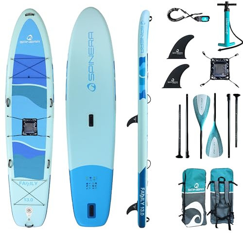 Spinera Family SUP 13.0 – Aufblasbares Familien Stand Up Paddle Board für 2–3 Personen oder Hund | 396×86×15 cm | 250 kg Tragkraft – Stabil & ideal für See, Fluss & Meer, Komplettset mit 2 Paddel