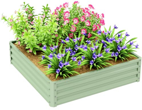 Outsunny Hochbeet für Garten, Terrasse Stahl 120 x 120 x 30 cm Grün | Blumenkasten, Gemüsebeet, Pflanzkasten, Kräuterbeet, für Balkon