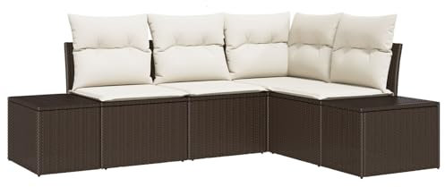 vidaXL Trädgårdsoffset 4 pcs Brun konstrotting, Trädgårdsoffa, modulär, rektangulär, rattan, utomhussektion, modern terrass, UV-skyddad möbel