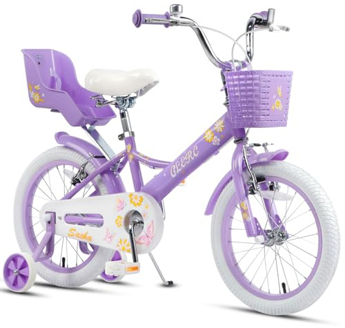 Glerc 12 14 16 20 Inch Girls Bike for Children Ages 2-13 Years, Kids Bicycle with Doll-Seat & Basket & Stabilisers & Kickstand, Multiple Colors