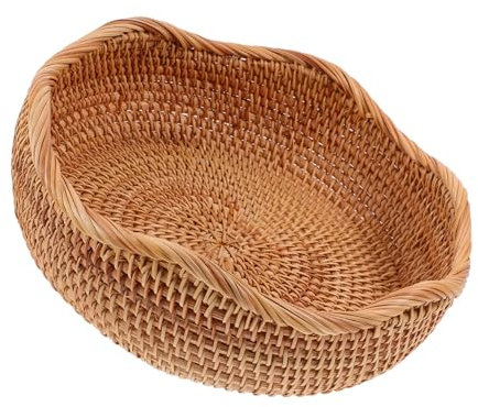 Ciieeo Cesta De Pan De Natural De Rattan Redonda para Mostrar Mostrador Cesta De Almacenamiento Tejida para Servir Frutas Cocina Decoración De Hogar