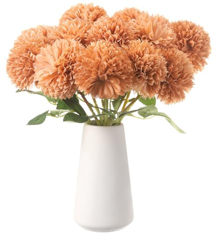 sourcing map 12pcs Artificial Chrysanthemum Ball Flower Faux Chrysanthemum Flowers Bouquet Silk Fake Mum Flower for Home Garden Wedding Party Decoration, Brown