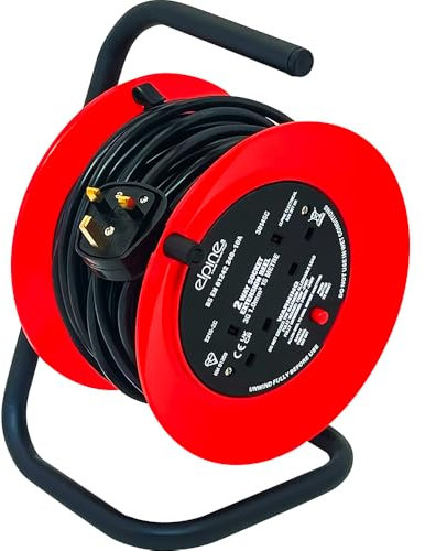 2 Way 15M Extension Reel - Heavy Duty Cassette Lead Cable, Mains Socket 15A Metre | Portable, Suitable for Indoor & Outdoor Use | Appliance Connecter