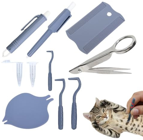 Qutalmi Strumento Per Rimozione Zecche | Kit per Eliminare Pulci Animali Domestici,Set Rimovibili Riutilizzabili per Casa con Più Animali e Cura Quotidiana Cani e Gatti
