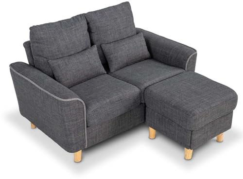 Hroth 2 Seater Sofa,Modular Sofa with Ottoman for Storage,Thickened Fabric Small Sofa, Corner Sofa Suitable for Apartments,Living Rooms and Bedrooms,Dark Grey