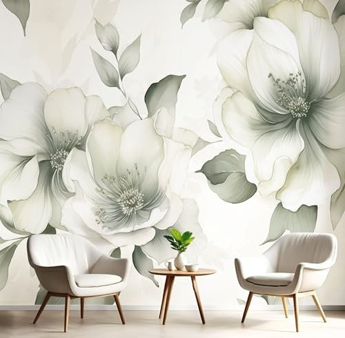 Carta Da Parati 200X140Cm - Fotomurali In Seta Murale Alla Moda Decorazione Da Muro Xxl Poster Gigante Design Fiori Ad Acquerello Carta Per Pareti Piante Fantasy Beige