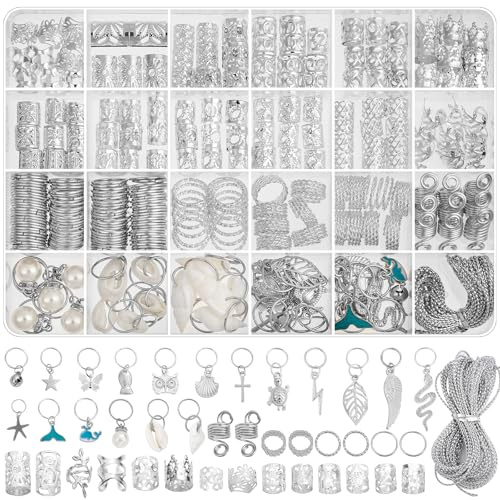 Qinzave 294Pcs Haarschmuck für Zöpfe Loc Schmuck für Haar Dreadlocks, Aluminium Gold Silber Haarschmuck Zubehör für Zöpfe, Haar Dekoration mit Manschetten Charms für Zöpfe