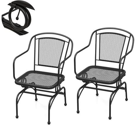 KOMFOTTEU 2er Set Gartenstühle, Balkonstühle mit 15° Neigungswinkel, Schaukelstühle mit verstellbaren Beinen, Belastung 102 kg, Terrassenstühle für Balkon, Hof, Party, Schwarz