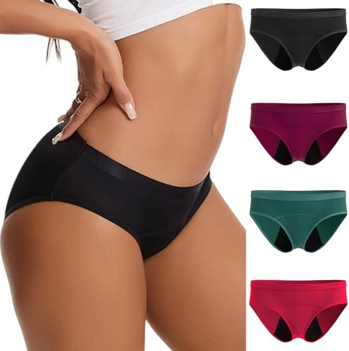 JiaYouLC Confezione da 4 mutandine mestruali lavabili per ragazze adolescenti donne incontinenza a prova di perdite mutandine mestruali post-partum biancheria intima, 4 colori, M