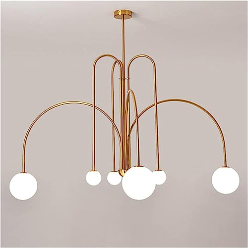 WGFJKI Lámpara de Techo Moderna con Forma de Globo de Cristal de Mediados de Siglo, 6 Luces, Compatible con Sala de Estar, Bola, lámpara Colgante Dorada, lámpara Sputnik Lineal Negra arqueada,