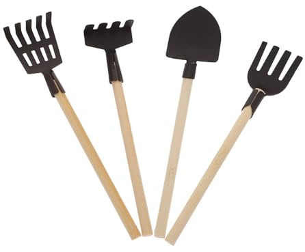 SUPVOX Ensemble D’Outils de Jardinage Bois Fer 4 Pièces Miniatures | Noir, Formes Antiques, Décor Mini House et Fairy Garden, Format Compact pour Garçon et Filles