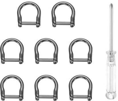 sourcing map 8pcs D-Rings Screw in Shackle 1/2 Metal Horseshoe U Shape Semicircle D Ring Purse Key Holder with Screwdriver for DIY Leather Craft Keychain Collar Accessories, Gun Black