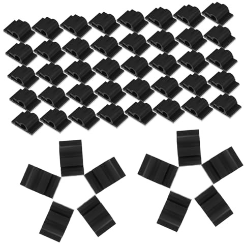 Toddmomy 50pcs Adhesive Cable Holder Clips for Desk Wire Management Cord Organizer Stickers for USB Charging Audio Cables Phone and Computer Accessories Black Cord Organizer for Home Office