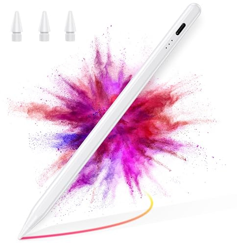 BAZO Stylet Compatible avec Apple iPad - 2018-2025 Pencil iPad 11 A16/10/9/8/7/6,Pro M4 13/12.9/11,Air 3/4/5/M2/M3,Mini 5/6,Rejet de Paume,Sensibilité à l'inclinaison,20h d‘autonomie (Blanc Pur)
