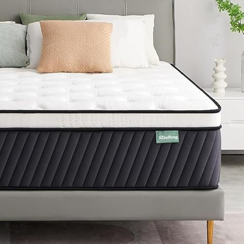 SZsuilong Matelas 140x190, Épaisseur 26 cm, H3/H4, Hybride Noir 7 Zones