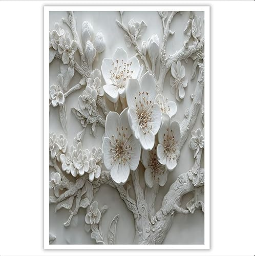 Blanco amarillento Árbol de flor de cerezo Cuadros Estilo estereoscópico 3D Pintura sobre Lienzo Cuadros Decoracion Salon Modernos Dormitorios Decoracion Hogar Pared 120x80 cm Sin Marco