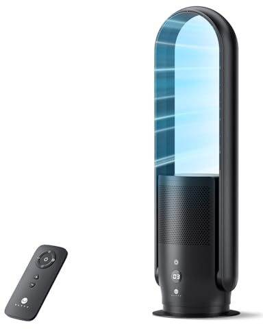 Ultty Bladeless Tower Fan, Bladeless Fan with Air Purifier, Ultra Queit with Remote, Touch, Timer, HEPA Filter, 80cm Oscillating 9 Speeds, 3 Modes, CR022D Black