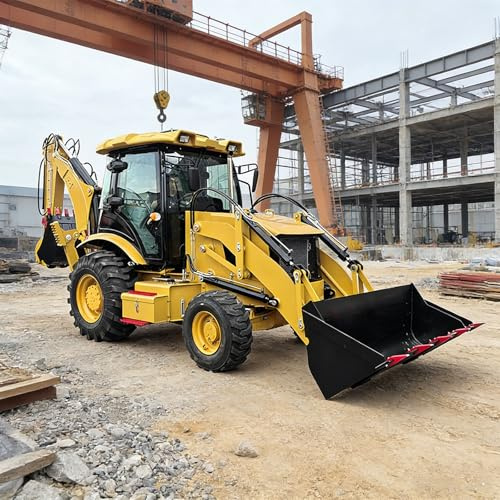 Chargeuse-pelleteuse compacte robuste avec chargeur avant hydraulique et pelle arrière – Mini tracteur chargeuse sur pneus pour construction, tranchée et creuser