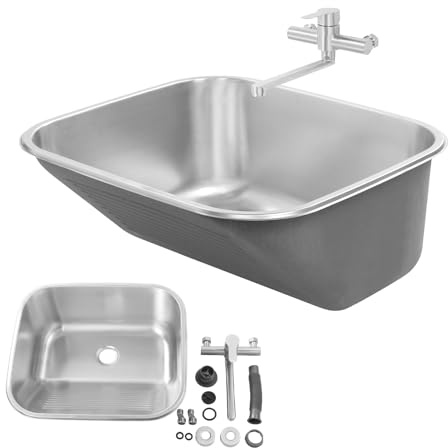 ROGONPDK Lavandino in acciaio inox con rubinetto, lavello da incasso, lavabo rettangolare sottopiano lavabo, lavabo da cucina monoguscio, lavandino nella lavanderia, lavello multifunzione in acciaio