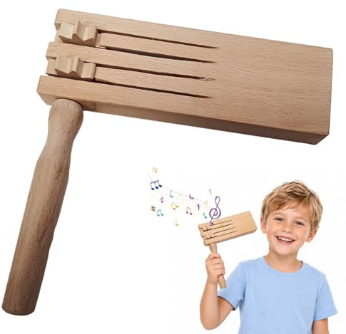 KCOQINA Crécelle en Bois, Jouet Musical en Bois Naturel, Planche à Frotter Double Rangée, Instrument de Musique pour Enfants et Éducation Musicale