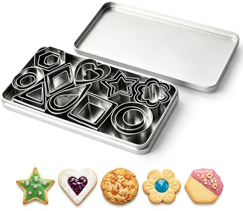 30 PCS Mini Cookie Cutters Set, Stainless Steel Small Pastry Baking Mould with Box, Tiny Cookie Cutters for Baking, Pastry, Fondant, Polymer Clay and Fruit Shapes