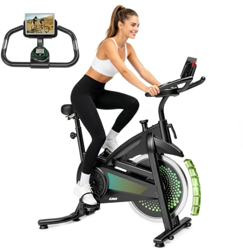 Vélo d'appartement Q8 silencieux à freinage magnétique | Résistance 0-100% Réglable | Écran LCD multifonction | Cardiofréquencemètre | Siège/guidon réglables | Arrêt d'urgence | 150KG max.