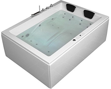 Supply24 since 2004 Whirlpool Badewanne Olymp Profi – Luxus Whirlpool für 2 Personen mit 24 Massagedüsen, LED, Ozon & Bluetooth-Radio (Weiß, 190x140 cm Mit Armaturen rechte Eckmontage)