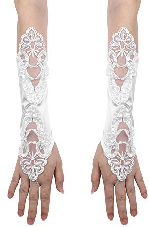 IBLUELOVER Spitzenhandschuhe Netzhandschuhe Satinhandschuhe Spitze Handschuhe Ellenbogen Lang Fingerlos Handschuhe Sommer Sonnenschutz Handchuhe Mädchen Kommunionhandschuhe für Party Karneval Tanzen