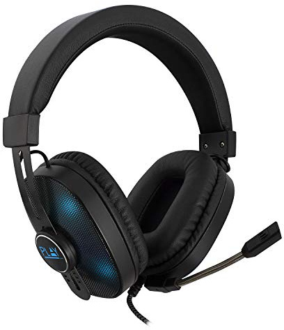 Ewent PL3321|Casque de Jeu avec Microphone réglable|Illumination RVB|Adaptateur Jack 3,5 mm|câble Long de 1,5 M|Casque Over-Ear|Casque de Jeu pour PS4-PS5/Xbox One-Xbox X/Switch/PC/Mac|Noir,Bleu
