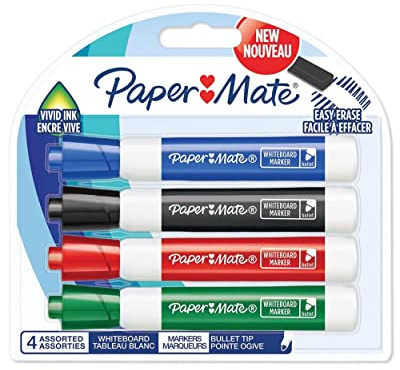 Paper Mate,Geruchsarme Whiteboard-Marker, Patronenspitze, farblich sortiert, 4 Stück