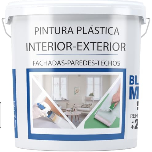 SPSIL Pintura Plática Interior - Exterior Blanco Mate - Resistente a la Intemperie - Para Paredes, Techos, Fachadas, Balcones - Transpirable, Secado Rápido (12.5 L)