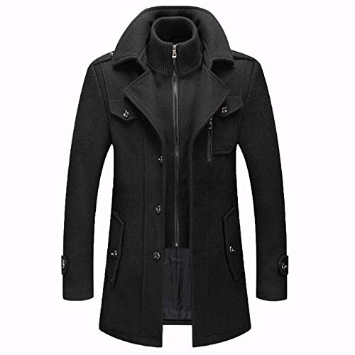 Männer Warmer Wollmantel abnehmbare Doppelkragen Erbsen-Mäntel Casual Winter Business Slim Fit Jacke Plus Baumwollfutter Dicker Abzug im Freien Winddichte Mantel