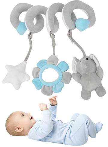 Neugeborene Clip hängendes Bett Plüschtier, niedlichen Cartoon Design Baby Kinderwagen Kinderwagen hängend klingelnde Glocke Kinderwagen Auto Rassel Aktivität Spielzeug für 0-3 Jahre alt(Grau)