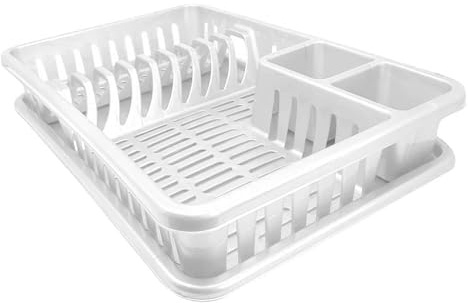plastific Plastic Dish Drainer Plate Cutlery Rack Kitchen Sink Utensil Draining Cup Holder Sink Drainer For Kitchen Countertop (45 x 29.7 x 8cm, White)
