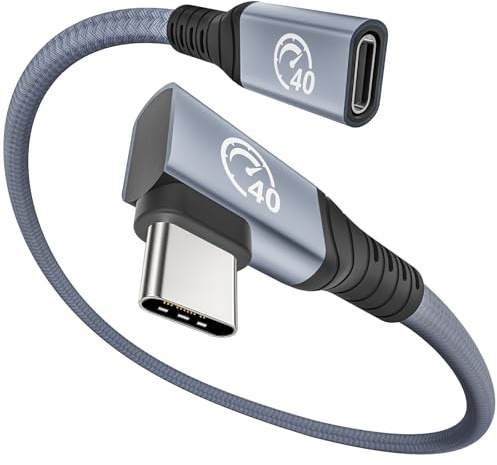 USB 4 Verlängerungskabel 240W 0.3M, USB4 Thunderbolt 4/3 Verlängerung | 40Gbps/8K@60Hz Video, PD3.1 Winkel USB C Stecker auf Buchse Kabel für iPhone 17 16 15, Galaxy S26 S25, MacBook, Pixel 10/9/8
