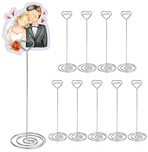 HomWanna Table Number Holders 10Pcs - 8.75 inch Heart Shaped Place Card Holder Tall Table Number Stands for Wedding Party Graduation Reception Restaurant Home Centerpiece Decoration Memo (Silver)